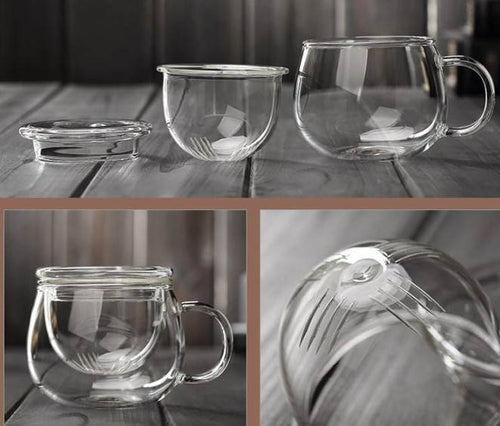 Clear Glass Tea Cup with Infuser and Lid, Borosilicate Large