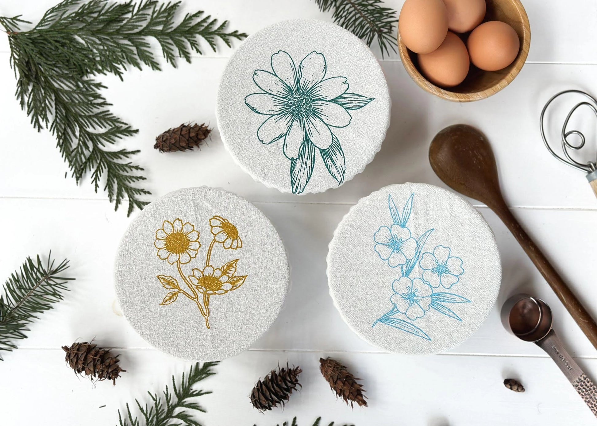 Bowl Covers / Set of 3 / Vibrant Florals/ Small