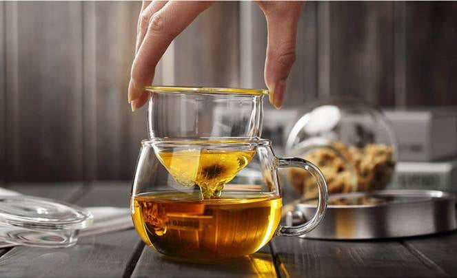 Clear Glass Tea Cup with Infuser and Lid, Borosilicate Large