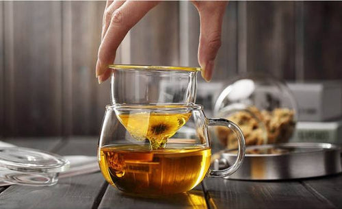 Clear Glass Tea Cup with Infuser and Lid, Borosilicate Large